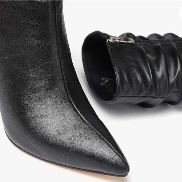 vivianly Womens Pointed Toe Heel Boots Stiletto Heels Mid-Calf Boots Zipper Boot - Picture 4 of 7